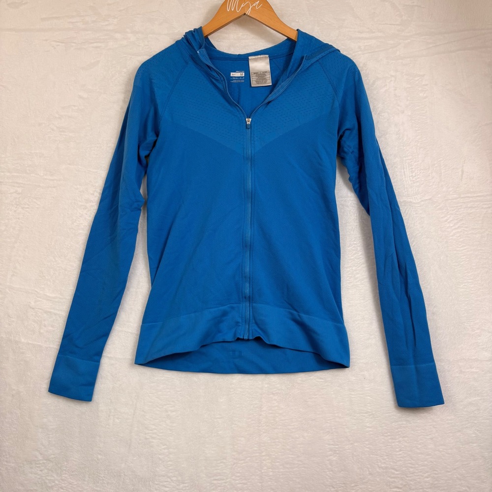 Nike Fit Dry Womens Blue Full Zip Hooded Jacket Size M RN56323 Mesh Athletic